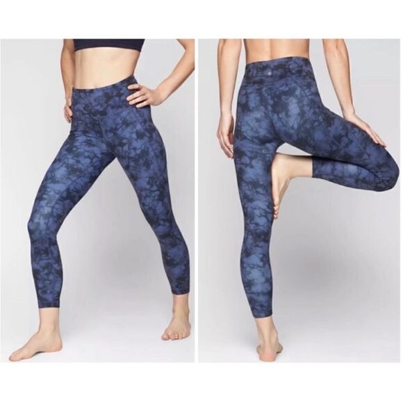 Athleta Powervita Blue Tie Dye Salutation 7/8 Ankle Tight Legging S Tall ST - Picture 1 of 7